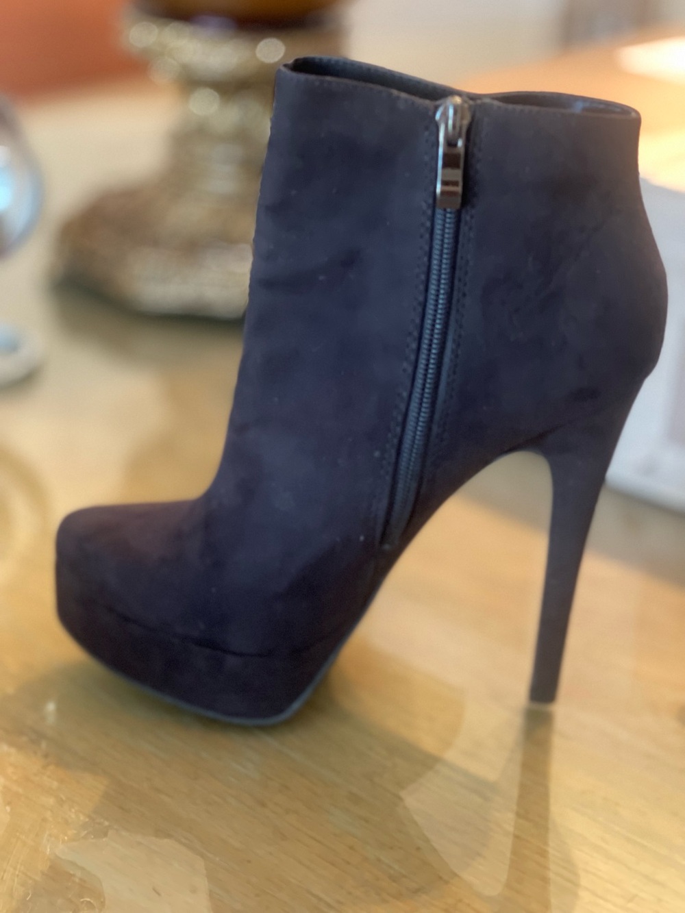 Brand new black suede platform stiletto ankle booties by Chinese Laundry